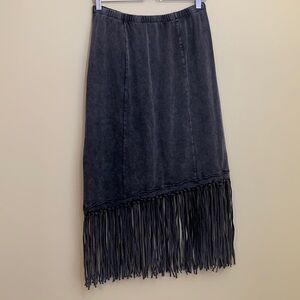 Kial | NWT Charcoal Gray Cotton Blend Asymmetrical Distressed Fringe Skirt S